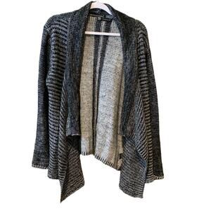 𝅺Kadence Open Front Cardigan Sweater Charcoal Gray White Size Medium